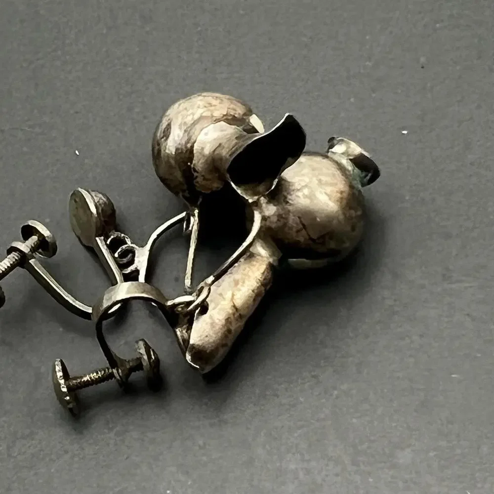 Vintage Mexican Mexico Sterling Silver Pitcher Dangle Screw- back Earrings